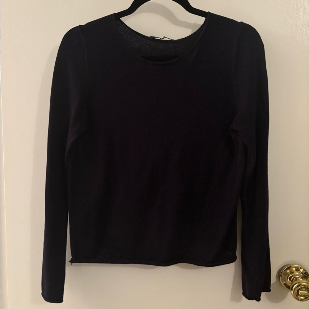 Brandy Melville Navy Blue Rolled-Edge Long Sleeve Top